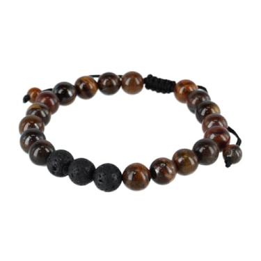 Imagem de Pulseira masculina Ryder Wood Look Bead ajustável, One Size, Contas e pedras vulcânicas