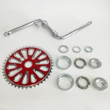 Imagem de DONSP1986 Kit de manivela de pedal de 5 cm de largura, manivela de uma peça, para motor de 2 tempos, bicicleta motorizada a gás 48cc/66cc/80cc (vermelho, 44 dentes)
