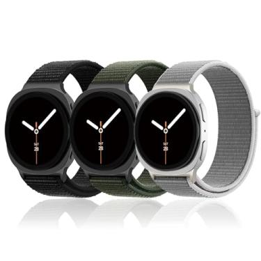 Imagem de Pacote com 3 pulseiras de nylon para Galaxy Watch 8 de 40 mm e 44 mm/Galaxy Watch 8 Classic de 46 mm / feminina, tecido macio respirável, pulseira ajustável para Samsung Galaxy Watch 8/8 Classic