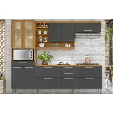 Imagem de Kit Cozinha Modulada 5 Peças Burguesa Premium (2Aéreos+2Balcões+1Paneleiro) C6P56 Freijo/Grafite - Nesher