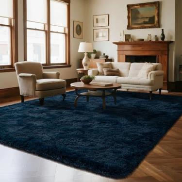 Imagem de Rtizon Tapete felpudo para quarto, 1,8 x 2,5 m para sala de estar, tapete de pelúcia com fundo antiderrapante para escritório, meninas, meninos, cabeceira, berçário, quarto de bebê, azul marinho