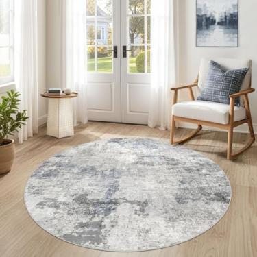 Imagem de Tapete redondo de 1,5 m para sala de estar – 12,5 x 12,7 cm, lavável, grande, macio, neutro, moderno, abstrato, tapete baixo para quarto, sala de jantar, casa de fazenda, escritório em casa - cinza