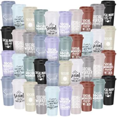 Imagem de Honeydak 40 peças presentes de agradecimento de assistente social a granel 473 g xícaras de café de plástico reutilizáveis com tampas copos de agradecimento para mulheres homens assistentes sociais