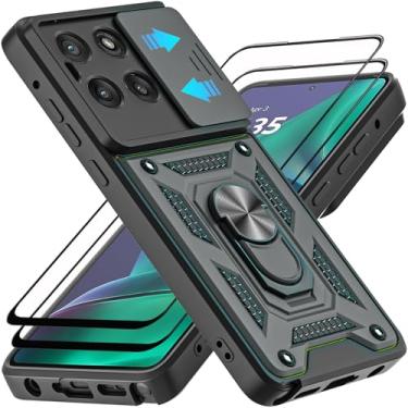 Imagem de AKINIK Capa para Motorola Moto G Stylus 5G 2025, com protetor de tela de vidro temperado [2 peças] e capa deslizante para câmera, suporte de anel de rotação de 360° [grau militar] capa (verde)