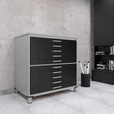 Imagem de Mapoteca 10 Gavetas Map10 120,4cm X 122,3cm Aço Cinza/Preto