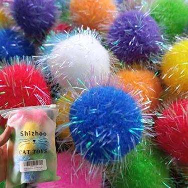 Imagem de Shizhoo 30 bolas de pompom brilhantes para gatos – bolas interativas de glitter, multicoloridas, tamanho de 3 cm, melhores brinquedos de gatinho