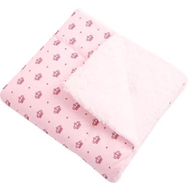 Imagem de Cobertor Para Bebê Estampado Dupla Face Manta Coroa Rosa