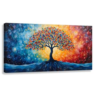 Imagem de Árvore da Vida Arte de parede Impressão em tela Cores vibrantes Decoração de sala de estar Pintura 40x20cmx1