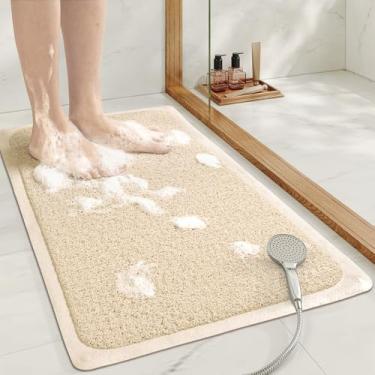 Imagem de Mecko Tapetes de chuveiro antiderrapantes, 43 x 76 cm, tapetes de banheira antiderrapantes com ventosas para banheiro, tapetes de banho de bucha para chuveiro, tapetes de chuveiro de secagem rápida