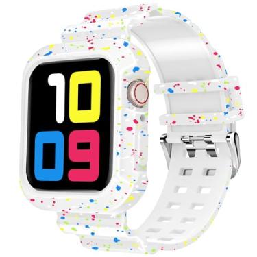 Imagem de DABAOZA Pulseira esportiva de TPU transparente compatível com Apple Watch SE Ultra séries 10, 9, 8, 7, 6, 5, 4, 3, 2 e 1 de 45 mm, 44 mm e 42 mm, feminino (confetes brancos, 45/44/42)