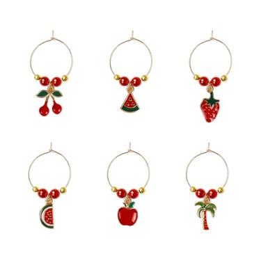 Imagem de Conjunto de 6 marcadores para taças de vinho, etiquetas frescas de identificação para taças de haste, etiqueta de nome de vinho para festa de degustação de despedida de solteira, casamento, verão,