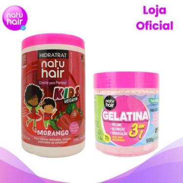 Imagem de Kit Creme para Pentear Natuhair Kids Morango 1kg Gelatina 3 em 1 500g
