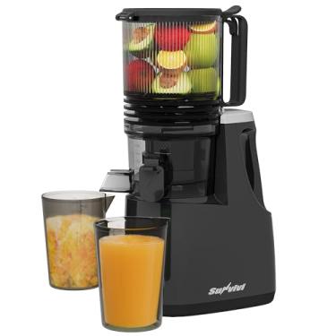 Imagem de Sunvivi Espremedor frio com calha de alimentação de 15 cm de largura, máquinas de suco de mastigação lenta de 250 W para vegetais e frutas inteiras, fácil de limpar, filtro de camada dupla, espremedor