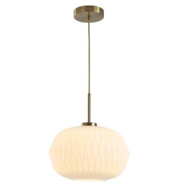 Imagem de Magiroz Luz pendente dourada minimalista meados do século 30 cm moderno globo de vidro grande luzes pendentes ilha cozinha 1 luz de leite com nervuras de vidro para sala de jantar quarto corredor