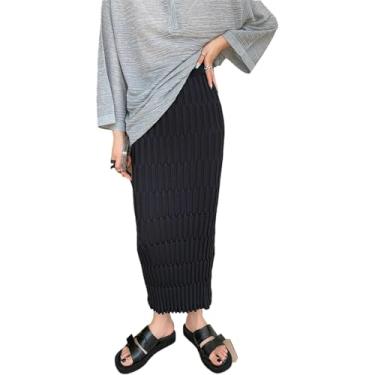 Imagem de Saias Femininas Saias Retas De Malha Cintura Alta Casual Slim Saia Longa, Black, One Size