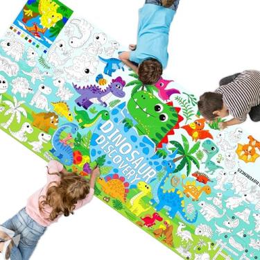 Imagem de SpriteGru Pôster de colorir de dinossauro, papel grande para atividades de colorir 190,5 cm x 78,7 cm, papel gigante para festa, bandeira/toalha de mesa para escola, decoração de parede