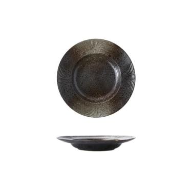 Imagem de Prato redondo de aba larga esmaltado em forno de cerâmica estilo japonês de tamanho grande requintado - [ponta preta] 20 cm