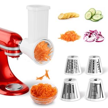 Imagem de Acessório de triturador de fatiador para batedeira KitchenAid, acessório de ralador de queijo para KitchenAid, máquina de salada, pó de moagem, pode ser lavado na lava-louças com 4 lâminas, branco
