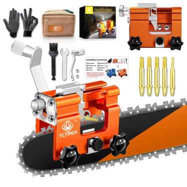 Imagem de YLTIMER Afiador de motosserra, kit de gabarito de afiação de motosserra portátil, ferramenta de afiação de motosserra manual com rebarbas para motosserras de 15 a 56 cm (laranja)