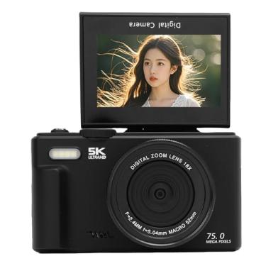 Imagem de Zopsc Câmera Digital 5K, Câmera VLOG WiFi UHD de 75MP Com Tela Flip de 3 Polegadas de 180 °, Zoom 18x, Flash, Foco Automático AF, Câmeras Digitais de Ponto e Disparo para Viajar (Preto)