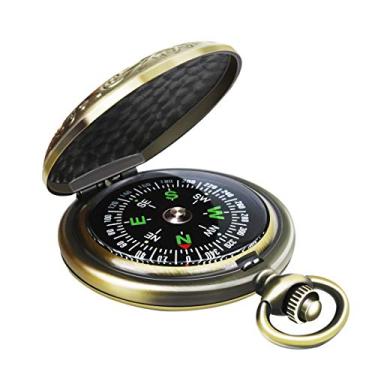 Imagem de Bússola de liga de zinco multifuncional Leabertee clássica para caminhadas, acampamento, motociclismo, barco, mochila, presente e coleção, Bronze