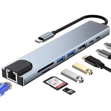 Imagem de Hub USB-C 8 em 1 Multifuncional – HDMI 4K, Ethernet RJ45, USB 3.0, Leitor SD/TF, PD 100W – Compatível com MacBook, Windows, iPad Pro e Samsung DeX