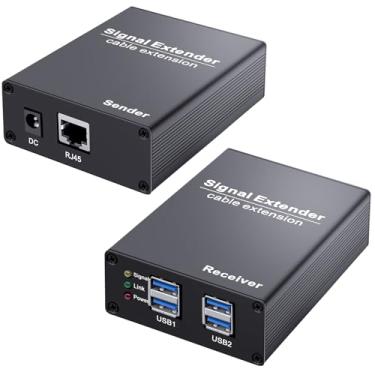 Imagem de LornCeng Extensor USB 3.0 sobre Ethernet Cat6a/7 – Transmissão de 100 m 5Gbps, Hub USB 3.0 alimentado por 4 portas, entrada USB-C, Plug & Play, sem driver para dispositivos Windows/Mac/Linux