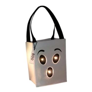 Imagem de CarpNettore Saco de Doces de Halloween com LED, Cesta de Festa, Enfeite Pendurado, PU E Balde de Esponja, Adequado para Chocolates E Salgadinhos, Branco