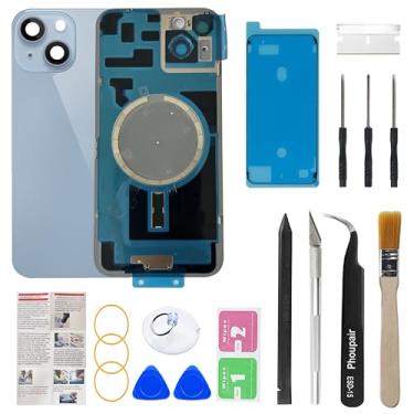 Imagem de Phoupair Substituição de vidro traseiro OEM compatível com iPhone 14 Plus de 6,7 polegadas com moldura da câmera e lente da câmera + Kit de ferramentas de reparo profissional e instruções de