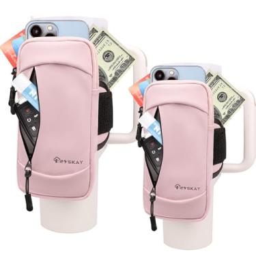 Imagem de HEYSKAY 2 unidades de bolsa de garrafa de água compatível com Stanley Quencher 1,134 g e copos IceFlow 590 ml, 850 g, acessórios de copo de academia para smartphone, cartões, chaves, fones de ouvido