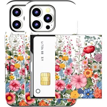 Imagem de MUQR Capa compatível com iPhone 15 Pro Max com porta-cartão fofo - Design Kawaii, proteção contra quedas de nível militar, capa carteira robusta para mulheres (flores brancas desabrochando)