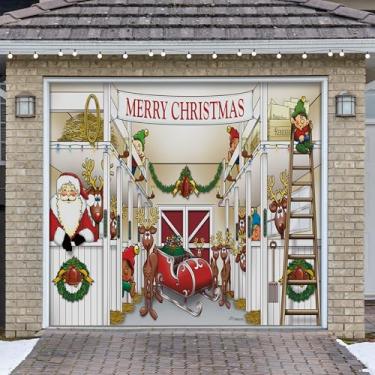 Imagem de My Door Decor - Celeiro de rena do Papai Noel - mural de faixa de decoração de porta de garagem de Natal 19,8 x 20,3