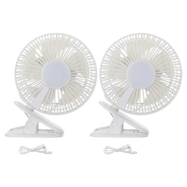 Imagem de PATIKIL Ventilador de mesa portátil, 2 peças de ventilador de acampamento de 15 cm com luz LED 3 velocidades forte fluxo de ar braçadeira resistente recarregável alimentado por bateria para barraca de