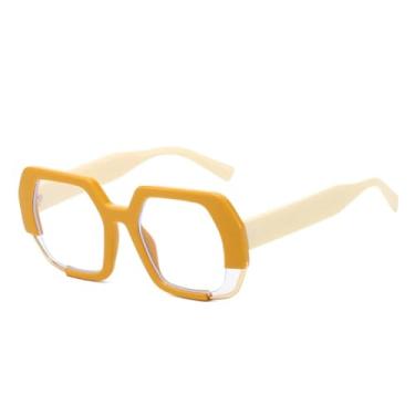 Imagem de Óculos de sol quadrados poligonais femininos, fashion, degradê, UV400, masculino, armação transparente (laranja, bege, transparente)