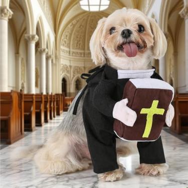 Imagem de Layheld Fantasia de gato, roupas de cachorro engraçadas de padre com bíblia, freira, design em pé para cosplay de animais de estimação, sessão de fotos fofa, roupa de animal de estimação para gatos e