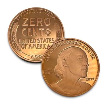 Imagem de Aizics Mint Alexandria Ocasio-Cortez 2019 Zero Cents Penny Coin, Democrat AOC Memorabilia Token Souvenir. Copper Plated, 30mm x 2mm Joe Biden & Donal Trump Coin Collection