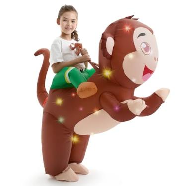 Imagem de VioraWhite Kids Inflatable Costume Halloween Blow up Animal Costumes with LED Light Riding on Costume for Cosplay Girls Boys(Monkey)