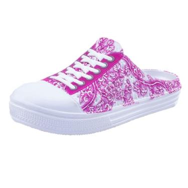 Imagem de TANTANC Pantufas femininas para jardim, com orifício de malha, respirável, verão, para uso interno/externo, praia, chuveiro, calçados aquáticos, Flor rosa 1, 5.5 Women/4 Men