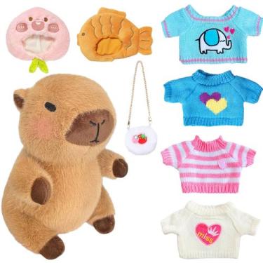 Imagem de Conjunto de brinquedos de pelúcia Kireidane Capybara com 7 roupas e ac