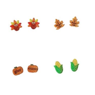 Imagem de 4 pares de brincos fofos de acrílico de outono peru abóbora milho folha de bordo glitter para mulheres outono férias joias presentes, Zinco Acrílico, Sem pedra preciosa