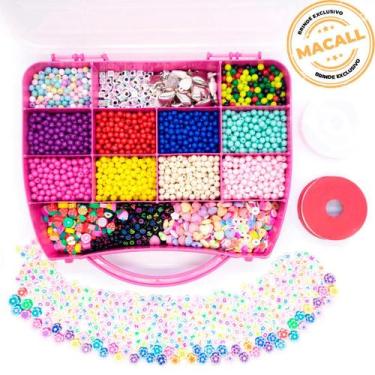 Imagem de Kit Miçanga Infantil Bijuteria Colar Pulseira 2200pçs Diversas + Caixa