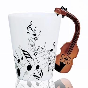 Imagem de LanHong Caneca de café de violino presentes para músicos - Caneca de café de violino de 382 g Presentes de material de violino para amantes de música - Presente musical de aniversário e Natal para