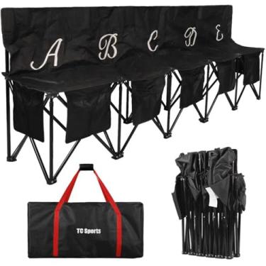 Imagem de Cadeira de futebol dobrável portátil com 5 assentos para viagens, futebol e atividades ao ar livre com 7 bolsas de armazenamento individuais e barras de suporte vertical, cadeira de acampamento