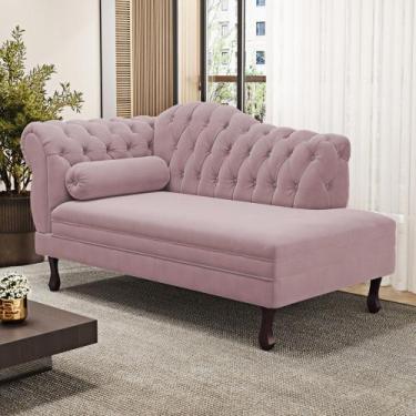 Imagem de Divã Recamier Chaise Longue Lavínia 150cm Capitonê Pés de Madeira Velu