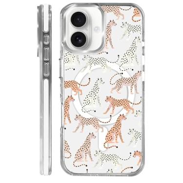 Imagem de casesok Capa para iPhone 16 Plus compatível com Magsafe, design estético claro bonito para meninas e mulheres, capa rígida protetora antiqueda para iPhone 16 Plus - Desfile de Cheetah