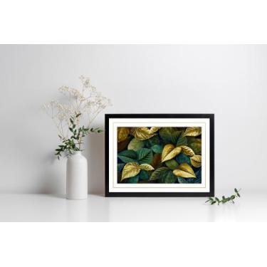Imagem de Quadro Com Moldura Folhas Verdes e Douradas - Core Decore, G