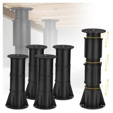 Imagem de Pernas de suporte de cama ajustáveis atualizadas, pernas de suporte de estrutura de cama de 15 a 39 cm, suporte de estrutura de cama resistente para elevadores de cama, ripas de centro de cama