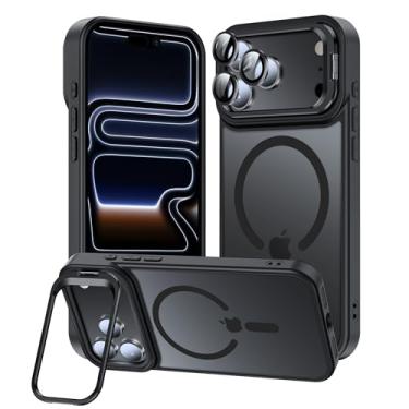 Imagem de TOBOVON Capa para iPhone 17 Pro, compatível com MagSafe, com suporte de anel de câmera integrado e protetor de lente, capa magnética fina translúcida fosca de grau militar com proteção contra quedas