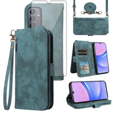 Imagem de Asuwish Capa de celular para Samsung Galaxy A15 5G/4G carteira com protetor de tela de vidro temperado alça transversal alça flip zíper suporte para cartão de crédito suporte dinheiro A 15 G5 15A