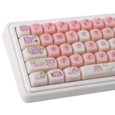 Imagem de Hyekit Teclas MOA – 140 teclas de jade PC fofo 60% 75% 100% translúcido brilho através de teclas cremoso conjunto de teclas personalizadas para teclado mecânico Cherry Gateron MX interruptores